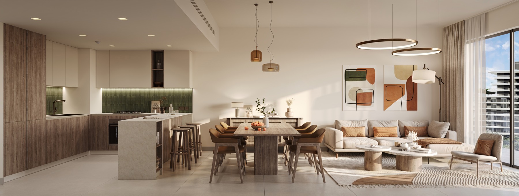 A light-filled living room in a Wilds residence.