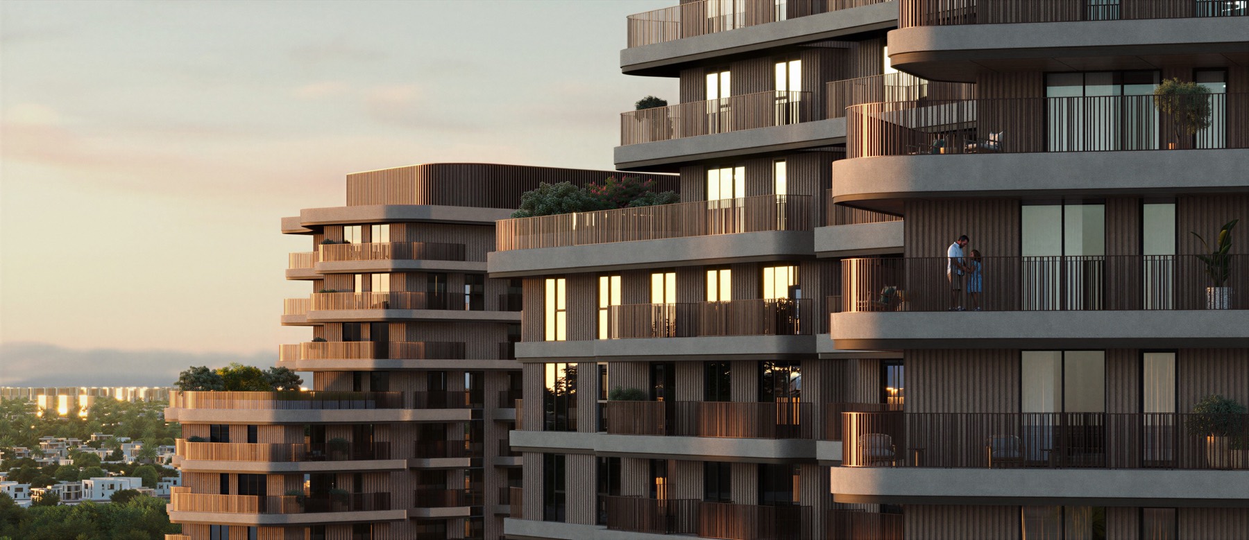 Sunset light on the residences at The Wilds.