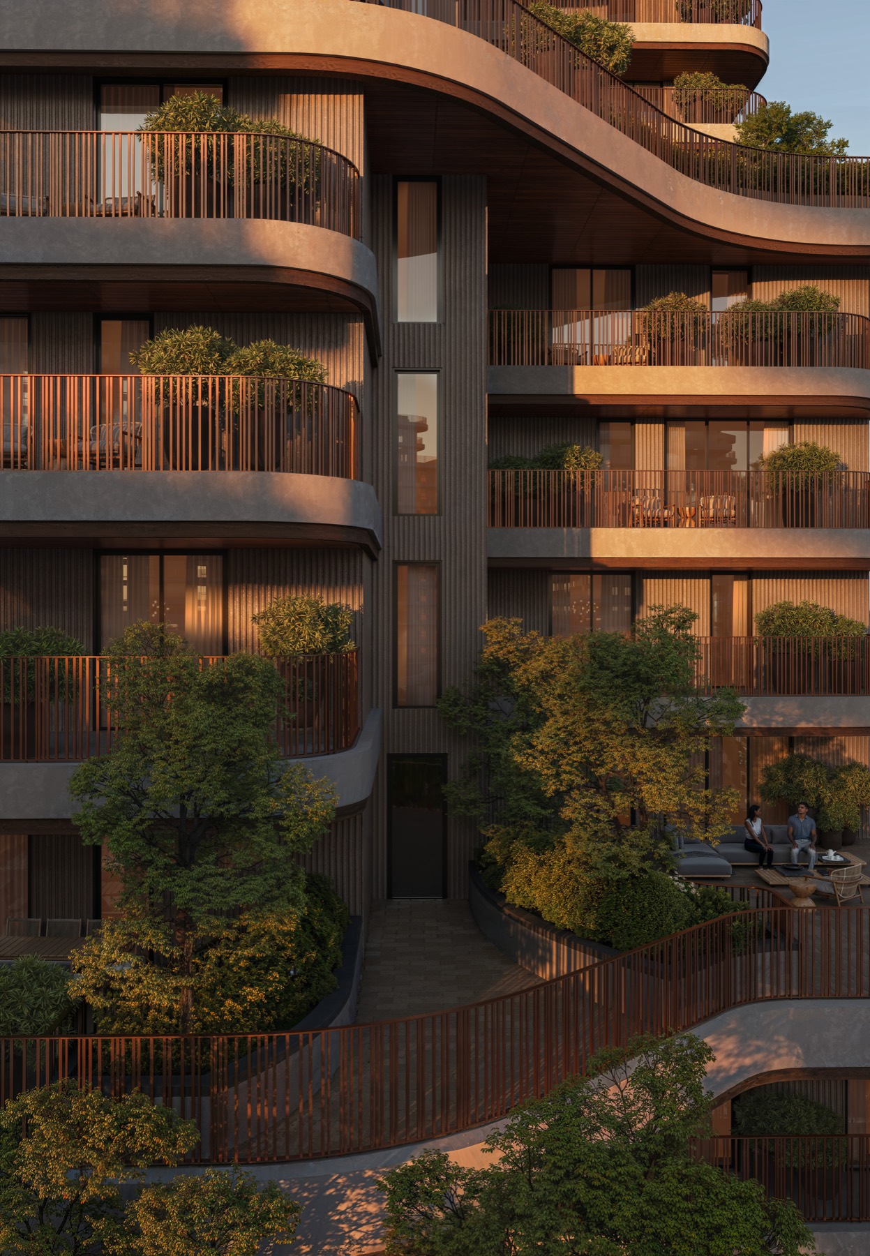 Daylight across the residential buildings and canopy at The Wilds.